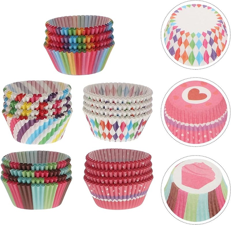 Heat Resistant Nonstick Cupcake Holders 500pcs Set Rainbow Edge Colorful Patterns Greaseproof - Image 3